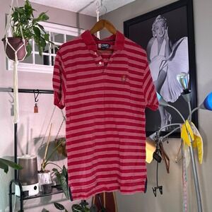 Chaps Men's Red Striped Polo Shirt Classic Fit Size Large L